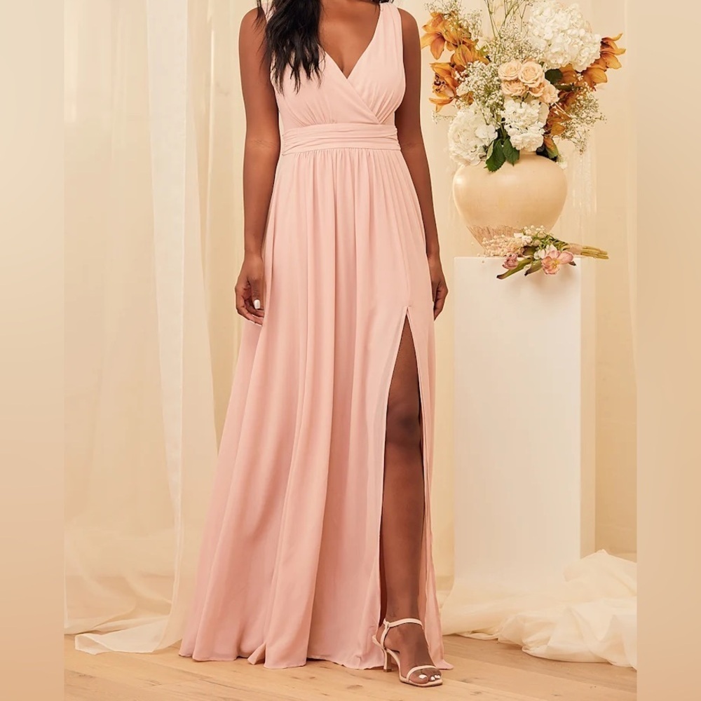 Lulus NWT Pink Surplice Maxi Dress S Bridesmaid Wedding Guest